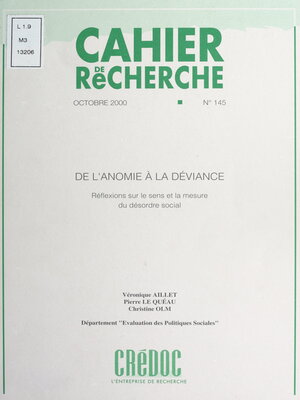 cover image of De l'anomie à la déviance